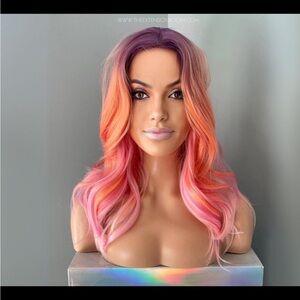 Vibrant Ombre Wig - Purple, Pink, Orange